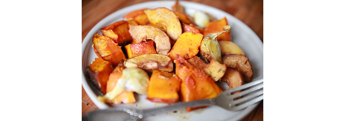 Potimarron et coings rôtis à l’ail
